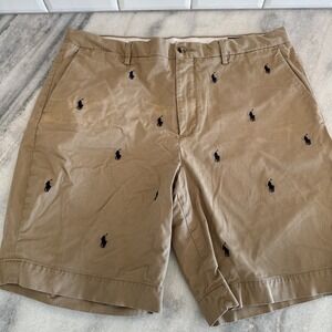 Polo Ralph Lauren All Over Pony logo Chino Shorts Mens 36 Khaki Classic Fit 9"